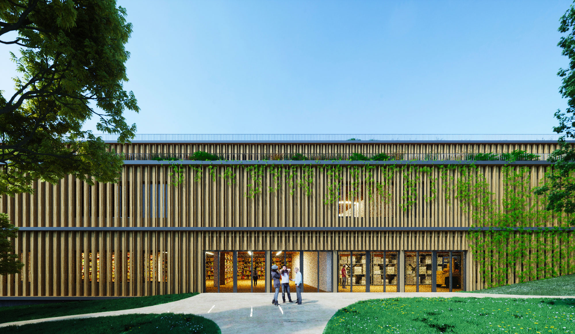 Façade en bois du bâtiment MixCity à Renens, locaux commerciaux à louer près de Lausanne