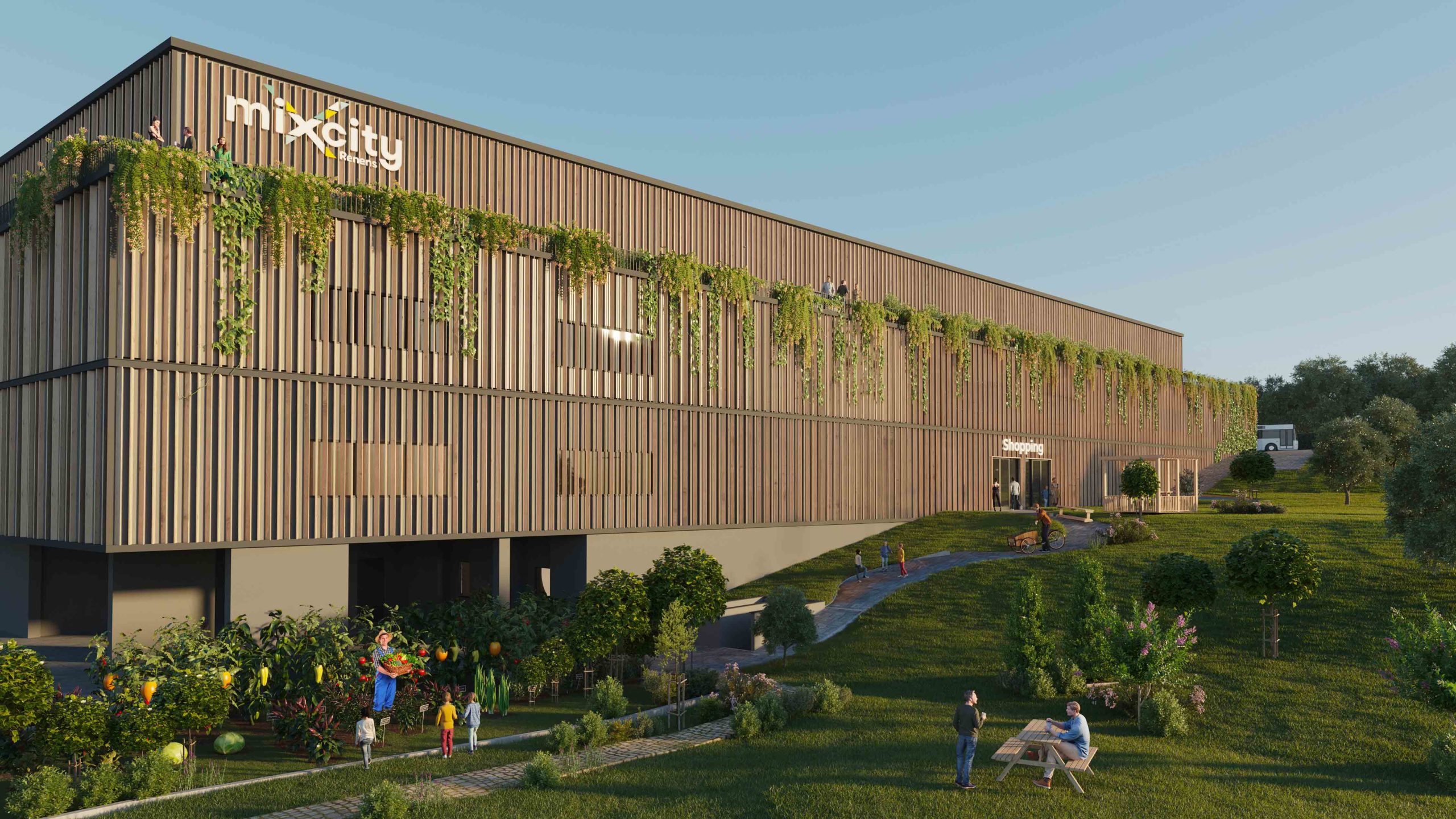 Façade Est en bois du bâtiment MixCity à Renens